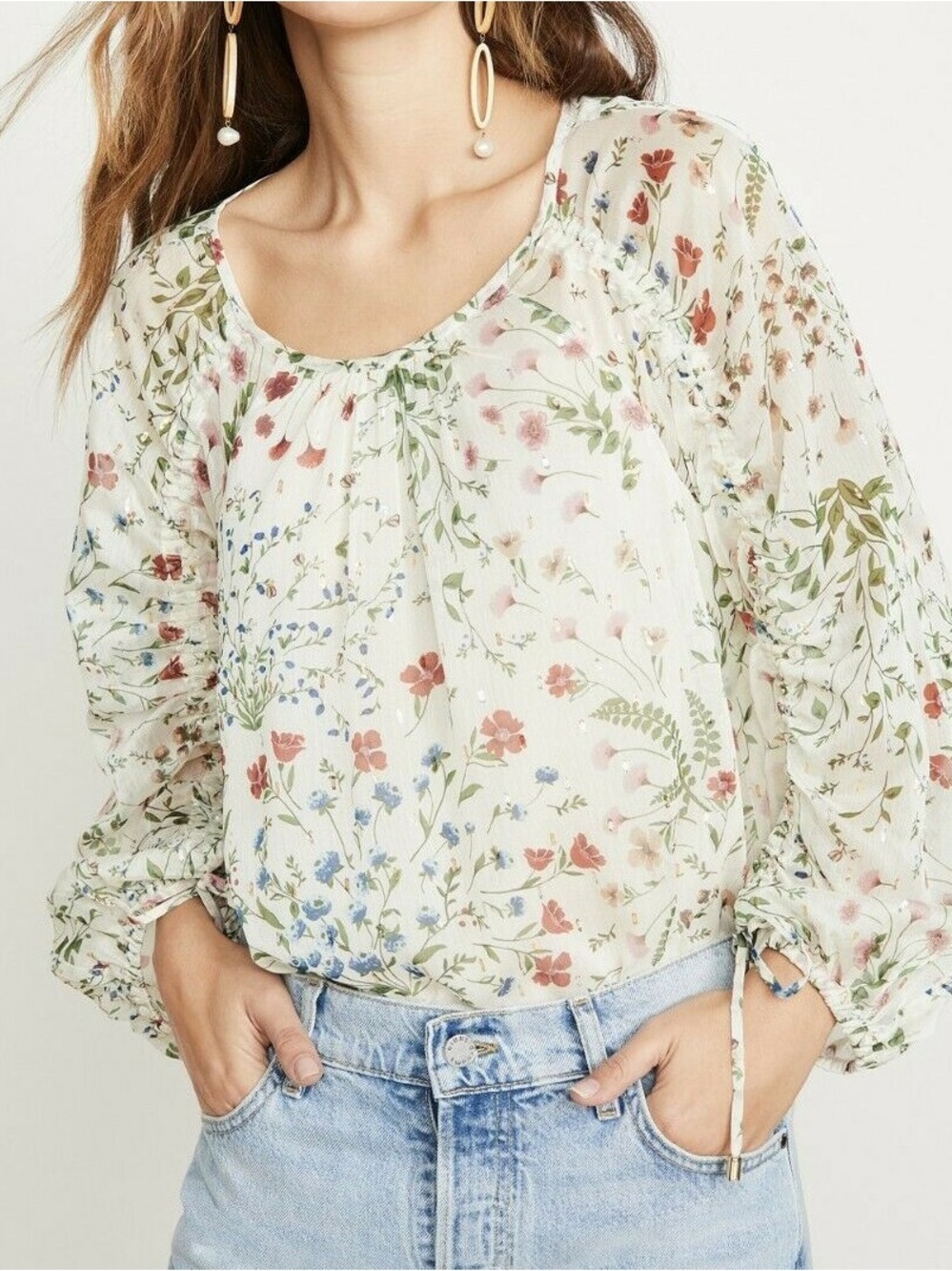 Joie Neema Floral Balloon Sleeve Blouse - Small